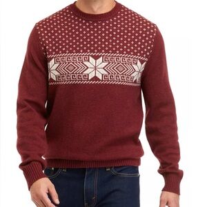 Crown & Ivy Snowflake Fair Isle Lambswool Blend Burgundy Crew Neck Sweater 2XL